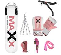 Maxx Pink Boxing Punchbag 4ft or 5ft Heavy Filled Punch Bag for Women With Chain Gloves Hand Maxx Training punching.ladies Fitness, for a Girl (12PC SET WITH BRACKET, 4FT BAG)