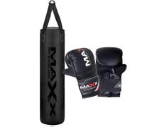 Maxx Punch Bag Boxing Set BLACK 4ft 5ft Heavy Filled Punchbag Gloves Bracket Full Black (Bag + Mitts, 6FT)