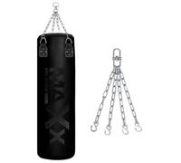 Maxx Punch Bag Boxing Set BLACK 6FT Heavy Filled Punchbag Gloves Bracket Full Black (Bag + Chain, 3FT)
