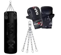 Maxx Punch Bag Boxing Set BLACK 6FT Heavy Filled Punchbag Gloves Bracket Full Black (Bag + Mitts, 3FT)