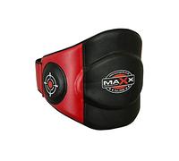 MAXX REX LEATHER BELLY PAD BELT PROTECTION BOXING ARMOUR GUARD MMA FAT BURN HEAVY (Black Red)
