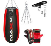 Maxx Tear Drop Bags Set Heavy Filled Punch Bag Boxing Set With Wall Bracket or Ceiling Hook + Free Chain, Buy as Single Punching Bag With Choice Given (Bag with Hook +Mitts)