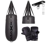 MAXX Tear Drop Heavy Filled Punch Bag Set - Rexine (Synthetic) Leather Boxing Bag, Approx. 25 kg, Zip-Top Adjustable Filling, Hanging Chain Included - Choose Wall Bracket or Ceiling Hook