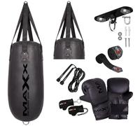 MAXX Tear Drop Heavy Filled Punch Bag Set - Rexine (Synthetic) Leather Boxing Bag, Approx. 25 kg, Zip-Top Adjustable Filling, Hanging straps Included - Choose Wall Bracket or Ceiling Hook