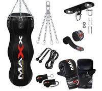 MAXX Triple Body Bags 4FT Punch Bag Set with Ceiling Hook & Wall Bracket - Durable, Heavy Duty Boxing Set for Home or Gym Training, Perfect for Fitness (BLACK, 10 PCS SET WITH HOOK)