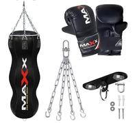 MAXX Triple Body Bags 4FT Punch Bag Set with Ceiling Hook & Wall Bracket - Durable, Heavy Duty Boxing Set for Home or Gym Training, Perfect for Fitness (BLACK, BAG WITH HOOK AND MITS)