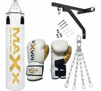 Maxx White And Gold 3ft 4ft 5ft 6ft Filled Hanging Boxing Punch Bag Set Heavy Punching bag (6PCS WITH BRACKET, 4FT)