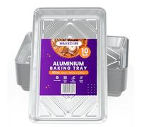 Maxxcore 10-Pack Disposable Aluminum Foil Baking Trays - Food Storage Catering Aluminum Foil Tray - Containers for Meal Prep, Cooking, Baking, Roasting, BBQ, Freezer Storage - 32cm x 20cm x 3.3cm