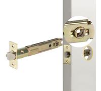 MaxxGeek 5-Inch Backset Entry Door Latch Fit Standard Knobset, 90° Square Interface with Square Corner Faceplate, Requires a 2-1/8" Cross Bore & 1" Edge Bore, Non-Handed, Polished Brass