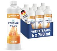 Maxxi Clean 6 x 750 ml Bioethanol for Table Fireplaces Made in Germany Odourless and Soot-Free for Indoor and Outdoor Ethanol Fireplaces Suitable for Room and Garden Fire with Alcohol Fireplace
