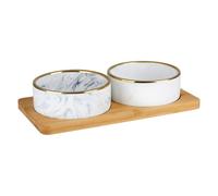 Maxxpro Dog Bowl Double Bowl with Bamboo Stand - Feeding Bowl Dog Ceramic Set - Raised Cat Bowl for Cats and Small Dogs - Feeding Station Dog and Cat - 2 x 350 ml