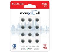 MaxyCell AG10 LR1130 Alkaline Button Coin Cell Battery 1.5V Long-Lasting Reliable Power for Watches, Toys, Electronics, Hearing Aids, Calculators, Leak-Proof Design G10 LR54 V10GA 189 389-12 PACK