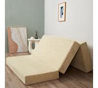 MAXYOYO Folding Corduroy Mattress, Tri Fold Floor Mattress 15cm thick with Washable Cover,Foldable in Three,Space-Saving for Guest (Camel, King)