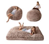 MAXYOYO Giant Bean Bag Bed - Convertible Folds from Bean Bag Chair to Bed - Large Sofa with Plush Cover and Fluffy Filling Included for Adult, Couples, Guest (Brown, King)