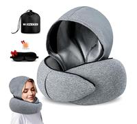 Maxzeker Travel Neck Pillows for Airplanes - Sleep Comfortably on Long Flights, Roadtrips, Home or Office. All-in-One Travel Sleep Kit with Hood, Eyemask and Earplugs