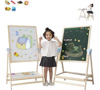 Maxzola inc. Kids Art Easel, 28-39in Adjustable Wooden Magnetic Dry Erase Board, Chalkboard 360°Rotating Dual-Sided Drawing Standing Painting Set