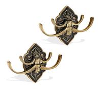 Maxzwell Vintage Style Decorative Robe Hook - Antique Brass Finish with 4 Heavy Duty Hooks & 180-Degree Rotation - Key Holder, Bathroom Towel Hook, Coat and Clothes Hanger (Pack of 2)