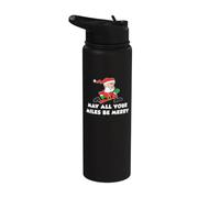 May All Your Miles Be Merry Cartoon Running Santa Stainless Steel Insulated Water Bottle