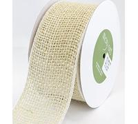 May Arts 2.5" Burlap Wire Wired Edged Hessian Jute Ribbon 1 Metre (Light Natural)