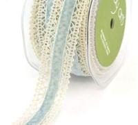 May Arts Ribbon Light Blue Velvet on Ivory Lace 25mm on a 1m Length (N.B. This is a Cut from a roll)