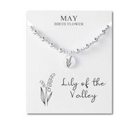 May Birth Flower Lily of the Valley Beaded Stretch Bracelet with Card
