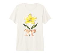 May Birth Month Yellow Lily Watercolor Floral Bloom Premium T-Shirt