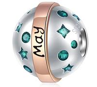 May Birthstone Charms fit Pandora Mothers Day Bracelet, 925 Sterling Silver Birthday Stone Pave Emerald Green CZ Beads with Infinity Symbol, Gifts for Mom/Godmom/Stepmother