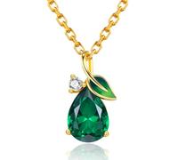 May Birthstone Emerald Necklace, 925 Sterling Silver Enamel Leaf Pendant, 18K Gold Plated Teardrop Necklace Jewellery Gifts for Women