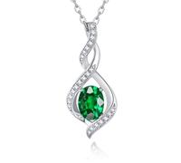 May Birthstone Necklace for Women, Created Emerald Necklace, 925 Sterling Silver Pendant Necklaces, Oval Sparkle Birthstone Charms Jewellery Gifts for Women Mother Wife Grandma, 45+5 cm