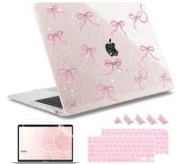 May Chen Compatible with MacBook Air 13 inch Case 2021, 2020 2019 2018 Release Model: M1 A2337 A2179 A1932, Plastic Hard Shell Case Cover with Keyboard Cover, Sakura Pink Glitter Bow