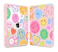 May Chen for iPad 9th Generation with Pencil Holder, iPad 8th/7th Gen Case 10.2-inch, [Penceil Holder] Trifold Stand Auto Wake/Sleep Clear TPU Protection Back Cover, Smile Art