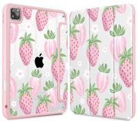 May Chen for iPad Pro 11 inch M2 4th Generation 2022, iPad Pro 11 3rd/2nd/1st Gen, Built-in Pencil Holder with Shockproof Cover Clear Transparent Back Shell Auto Wake/Sleep, Strawberries