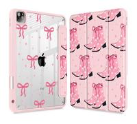 May Chen for iPad Pro 11 inch M2 4th Generation 2022, iPad Pro 11 3rd/2nd/1st Gen, Built-in Pencil Holder with Shockproof Cover Clear Transparent Back Shell Auto Wake/Sleep, Pink Boots Bows
