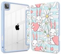 May Chen for iPad Pro 11 inch M2 4th Generation 2022, iPad Pro 11 3rd/2nd/1st Gen, Built-in Pencil Holder with Shockproof Cover Clear Transparent Back Shell Auto Wake/Sleep, Heart Rabbits