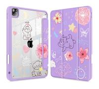 May Chen for iPad Pro 11 inch M2 4th Generation 2022, iPad Pro 11 3rd/2nd/1st Gen, Case with Transparent Shockproof Back Cover [Built-in Pencil Holder, Auto Sleep/Wake, Purple Flower Dog