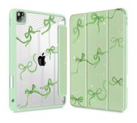 May Chen for iPad Pro 11 inch M2 4th Generation 2022, iPad Pro 11 3rd/2nd/1st Gen, Case with Transparent Shockproof Back Cover [Built-in Pencil Holder, Auto Sleep/Wake, Green Bows