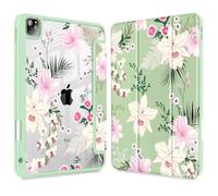 May Chen for iPad Pro 11 inch M2 4th Generation 2022, iPad Pro 11 3rd/2nd/1st Gen, Case with Transparent Shockproof Back Cover [Built-in Pencil Holder, Auto Sleep/Wake, Green Wild Flowers