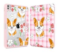 May Chen for iPad Pro 13 Inch Case M5 2025 / M4 2024, Built Pencil Holder & Clear Transparent Print Back Shell Slim Stand Shockproof Tablet Cover, Auto Wake/Sleep, Corgi Dog Stripes