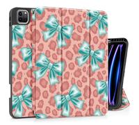 May Chen for iPad Pro M2 12.9 inch Case 6th/5th/4th/3rd Generation 2022 2021 2020 2018, Trifold Stand with Auto Wake/Sleep Soft TPU Protective Stand Back Cover, Mint Green Bow