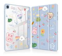 May Chen for Samsung Galaxy Tab A9 Plus 11 inch Cover 2023, Built-in Pencil Holder with Shockproof Cover Clear Transparent Back Shell Auto Wake/Sleep, Cartoon Stick Figure