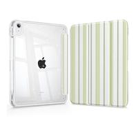 May Chen Gitter Pearl Silk for iPad (A16) 11th Generation Case 11 inch 2025, iPad 10th Gen Case 2022 10.9 inch, Sparkly Clear Back PC Protective Stand Back Cover with Pencil Holder, Green Stripe