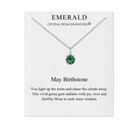 May Emerald Birthstone Necklace with Swarovski Crystals - Silver-Plated, Hypoallergenic Pendant, 43cm + 5cm Extender