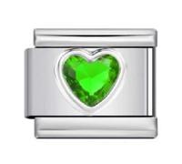 May Emerald Light Green Smooth Love Heart Month Birth Year Birthday Stone Anniversary Birthstone Crystal Silver Italian 9mm Link Stainless Steel Bracelet Charm Compatible With Nomination