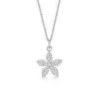 May Flower Sterling Silver Necklace set with AAA Grade white Cubic Zirconia Stones. Silver Flower Necklace with Sterling Silver Flower Pendant and Adjustable Chain.