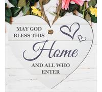 May God Bless This Home and All Who Enter" Heart-Shaped Wall Plaque - Sign for Christian Home Décor - Blessing Gift for Housewarming, Wedding, or Entryway Decoration (Medium: 14 cm (H) × 14 cm (W))