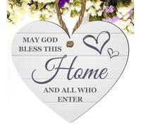 May God Bless This Home and All Who Enter" Heart-Shaped Wall Plaque - Sign for Christian Home Décor - Blessing Gift for Housewarming, Wedding, or Entryway Decoration (Large: 23 cm (H) × 23 cm (W))