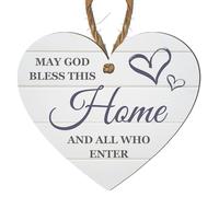 May God Bless This Home and All Who Enter" Heart-Shaped Wall Plaque - Sign for Christian Home Décor - Blessing Gift for Housewarming, Wedding, or Entryway Decoration (Small: 10 cm (H) × 9 cm (W))