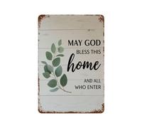 May God Bless This Home And All Who Enter Metal Tin Sign,Vintage Plaque Sign With Inspirational Quotes, Rustic Wall Art For Home Living Dining Room Farmhouse Hallway Entryway 8X12Inch