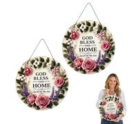 "May God Bless This Home" Floral Doorplate - A Heartfelt Blessing For Every Family, 20cm 2D Flat Farmhouse Round Floral Welcome Door Sign,Rose Wreath Wall Art Decor,for Home Porch,Bedroom (White* 2)