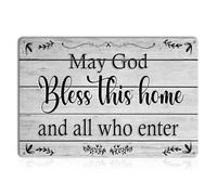 May God Bless This Home Wall Decor - Blessed Tin Sign For Christian Decoration - Rustic Family Welcome Sign For Front Door Or Kitchen - Vintage Housewarming Gift For New Home - Metal Wall Art Retro Metal Tin Sign 8X12 Inches